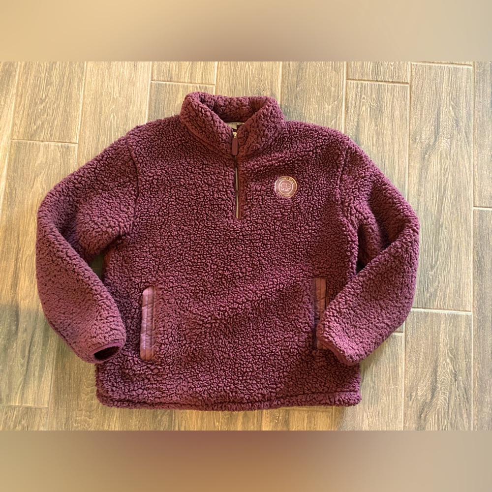 Ivory Ella Sherpa Fleece Quarter Zip Pullover in Maroon Red Large